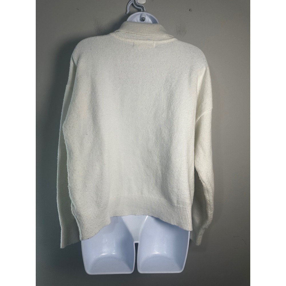 Elodie Womens V-Neck Polo Sweater Ivory Cream Fuzzy Knit Collared Size M - Picture 3 of 6